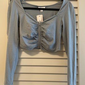 Brand New Women's Grey TopShop Light Long Sleeve Sweater w/ Zipper - Size 4